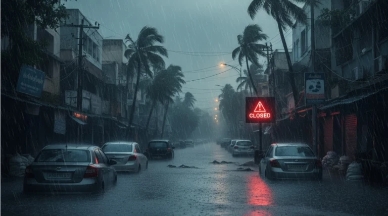 દિત્વાહ વાવાઝોડાની અસરે તમિલનાડુમાં ભારે વરસાદ : ત્રણ જિલ્લાઓમાં સ્કૂલ-કોલેજો બંધ, ચેન્નાઈમાં ફ્લાઇટો રદ્દ