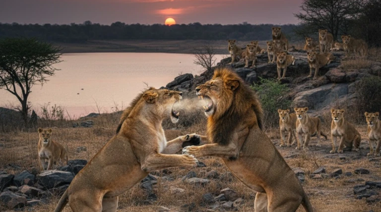 ગીર સોમનાથમાં કમલેશ્વર ડેમ પાસે સિંહ-સિંહણ વચ્ચે વર્ચસ્વની જંગી લડાઈ, ગર્જનથી આખું જંગલ ધ્રૂજી ઉઠ્યું