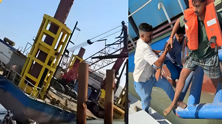 ઓખામાં કોસ્ટ ગાર્ડ જેટીના કામ દરમિયાન ફરી અકસ્માત: ત્રણ મજૂર દરીયામાં ખાબક્યા, રેસ્ક્યુ કરીને બચાવાયા
