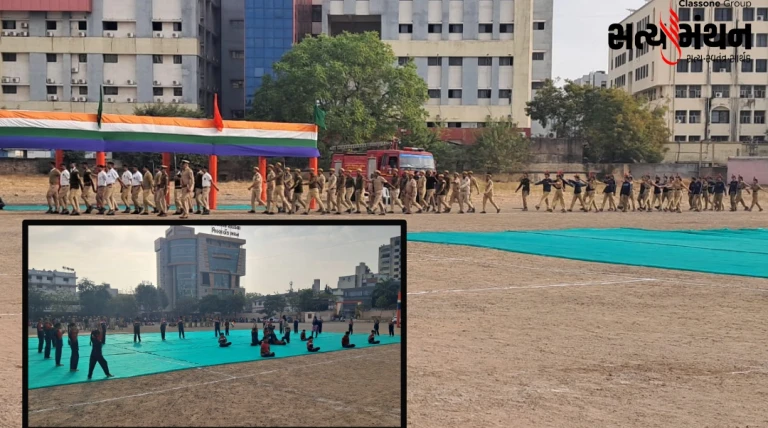 રાજકોટ શહેરકક્ષાના પ્રજાસત્તાક પર્વની ઉજવણી પૂર્વે ચૌધરી હાઈસ્કૂલ ખાતે ભવ્ય રિહર્સલ યોજાયું