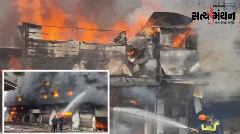 અમદાવાદના કાલુપુર રેવડી બજારમાં ભીષણ આગ: 30થી વધુ દુકાનો ખાખ, ફાયરબ્રિગેડની જંગી કામગીરી