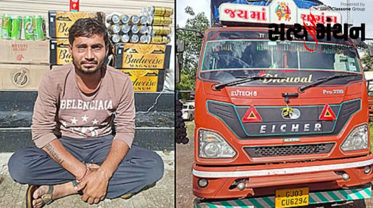રાજકોટ-અમદાવાદ હાઇવે પર ટ્રકમાંથી વિદેશી દારૂ અને બીયરનો જથ્થો ઝડપાયો