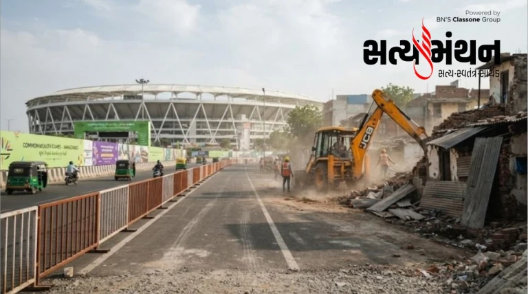 કોમનવેલ્થ ગેમ્સ માટે માર્ગ ૬૧ મીટર પહોળો કરવા સતત બીજા દિવસે બુલડોઝર એક્શન