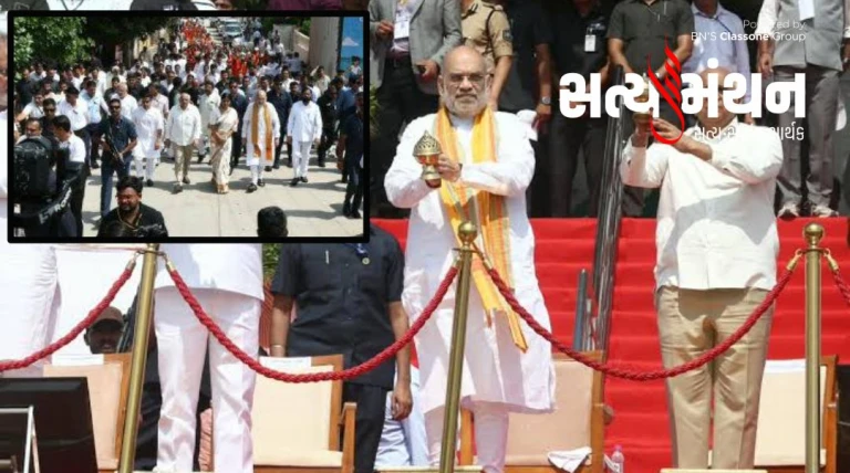 વડનગરથી વારાણસી 'સેવા યાત્રા'નો પ્રારંભ કરાવતા અમિત શાહ